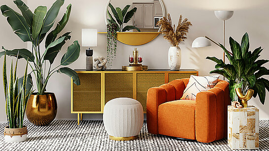 Dekoratives Zimmer mit Pflanzen